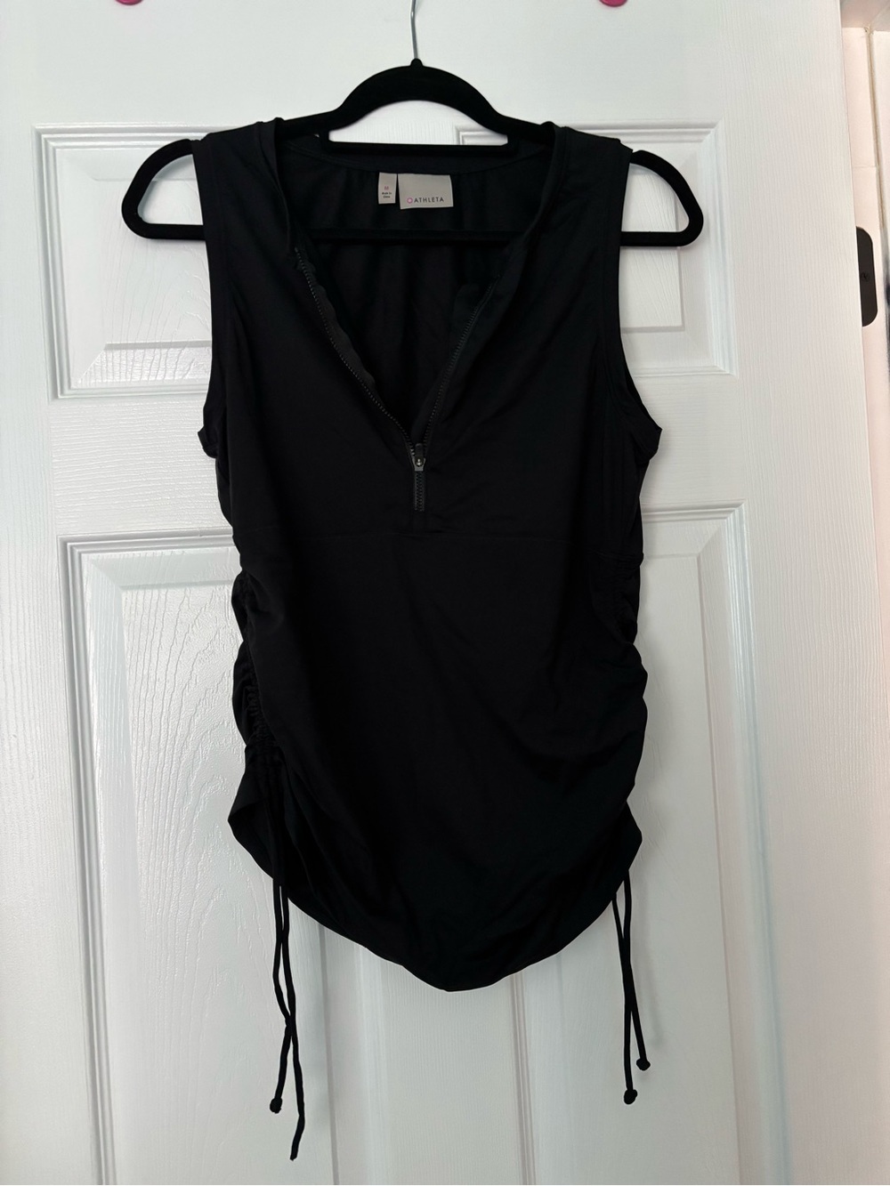 Athleta Black Zip-Front Sleeveless Active Tank with Side Ruching
